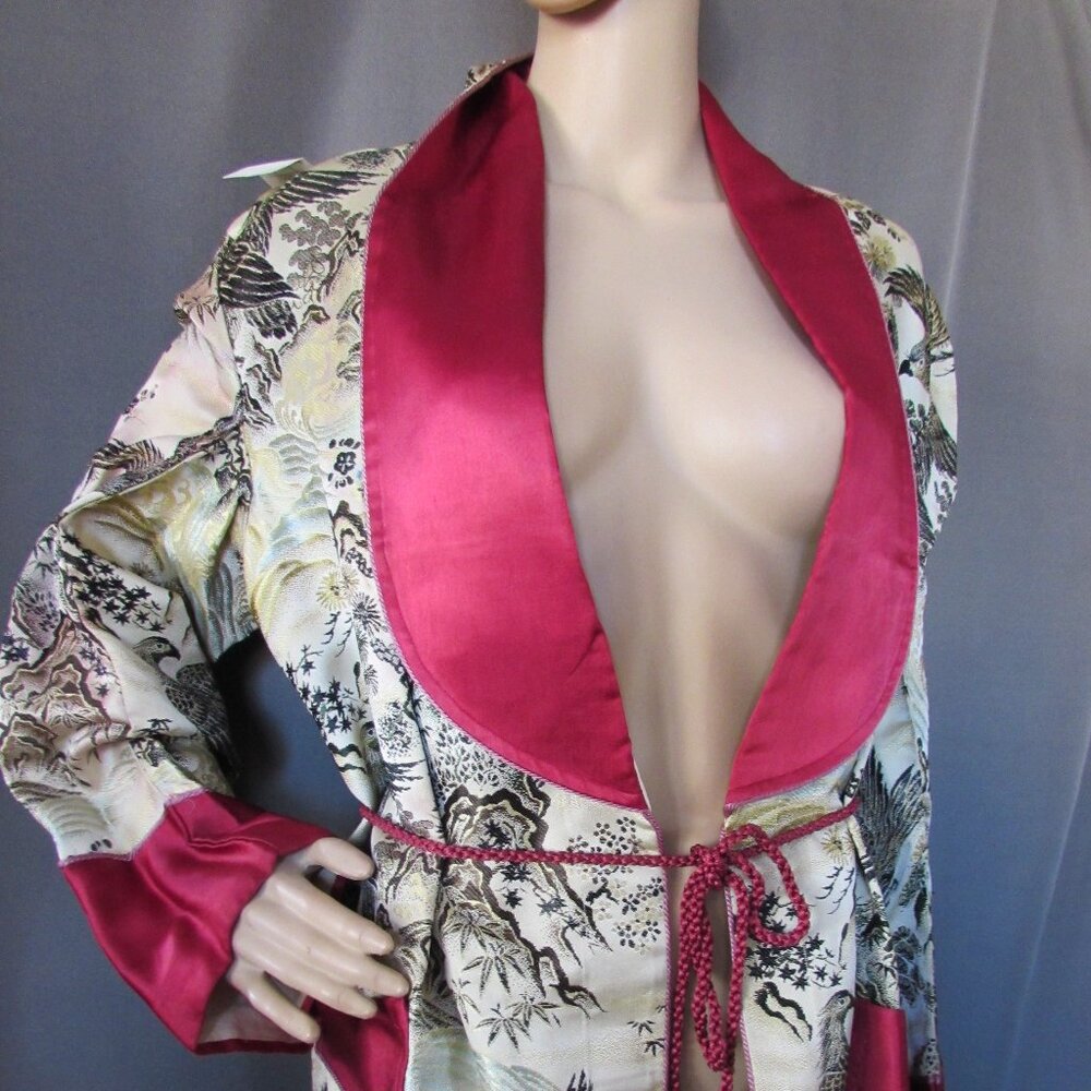 SALE Handsome Vintage Unisex Embroidered Smoking Jacket Robe Asian Influence - Picture 3 of 15